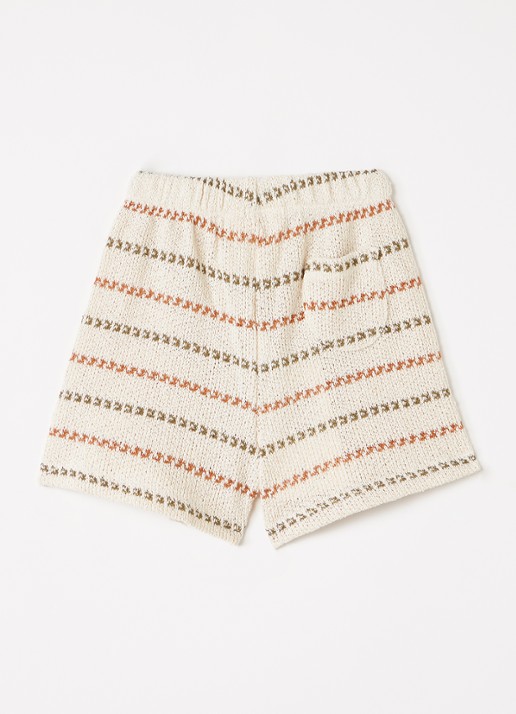 Play Up Grofgebreide straight fit korte broek met streepprint - voorkant 3 beige
