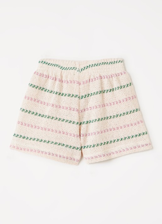 Play Up Grofgebreide straight fit korte broek met streepprint - voorkant 3 roze
