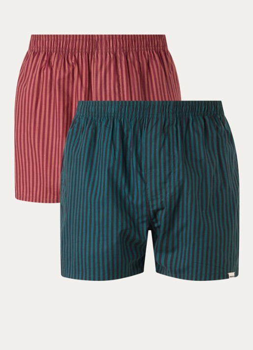 Pockies Boxershort met streepprint in 2-pack - voorkant donkergroen