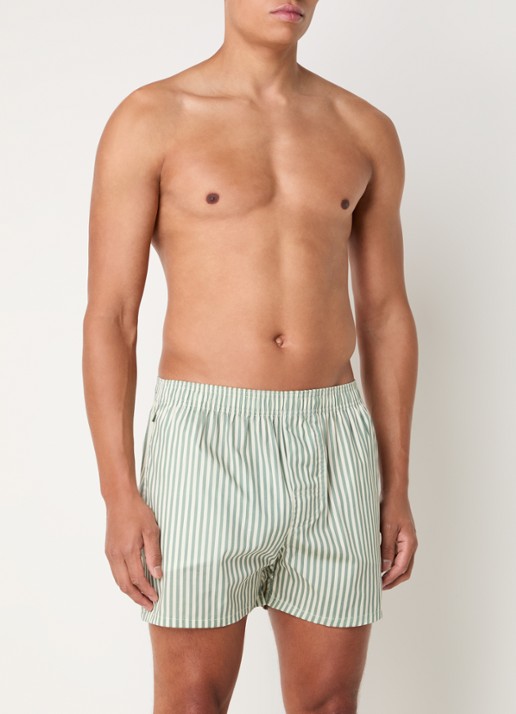 Pockies Boxershort van  katoen met streepprint - voorkant 3 olijfgroen