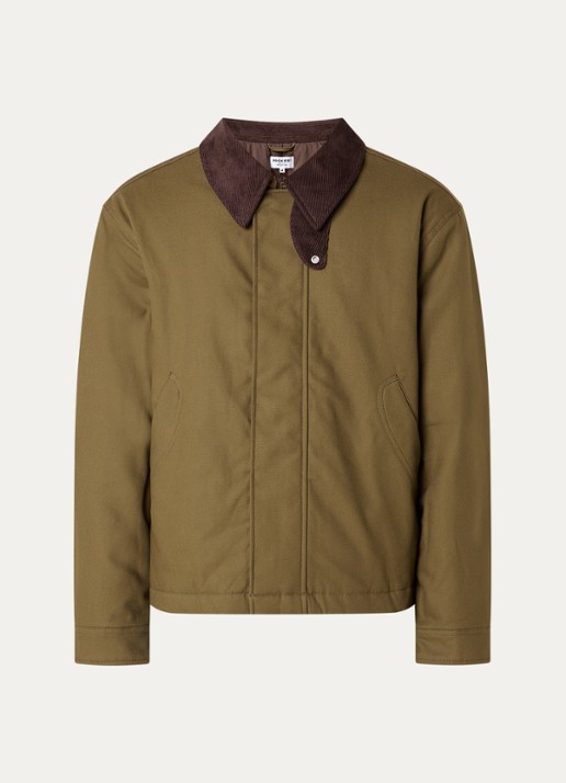 Pockies Hunter gewatteerd bomberjack van canvas met details van corduroy - voorkant 3 olijfgroen