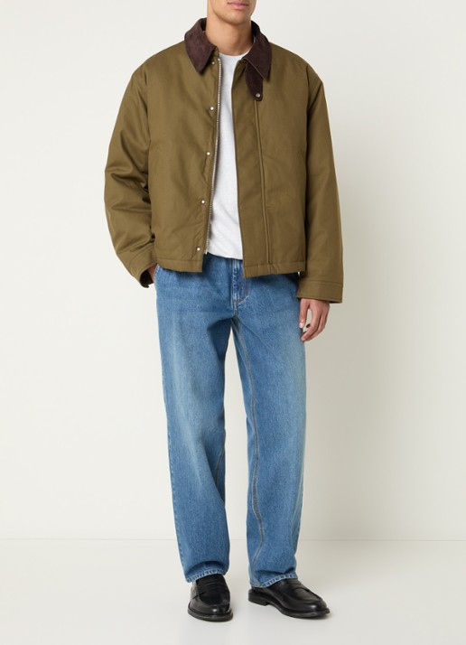 Pockies Hunter gewatteerd bomberjack van canvas met details van corduroy - voorkant 4 olijfgroen
