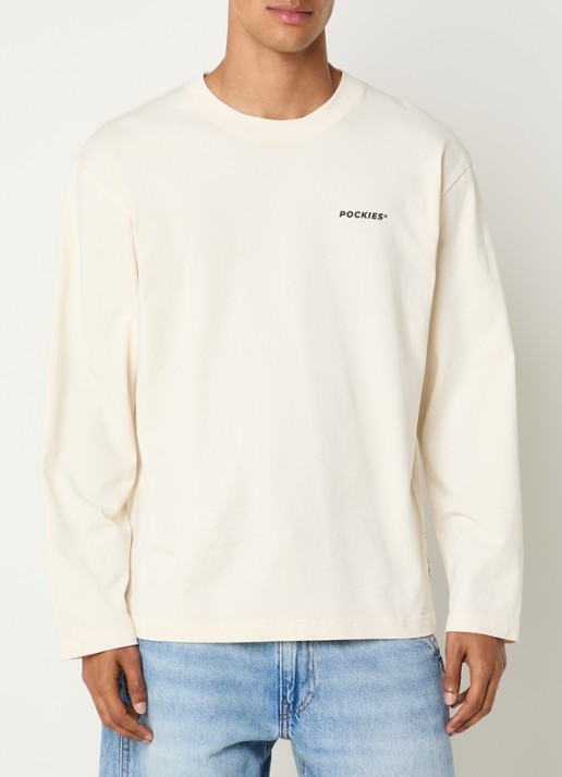 Pockies Shepherd sweater met logo- en backprint - achterkant gebroken wit