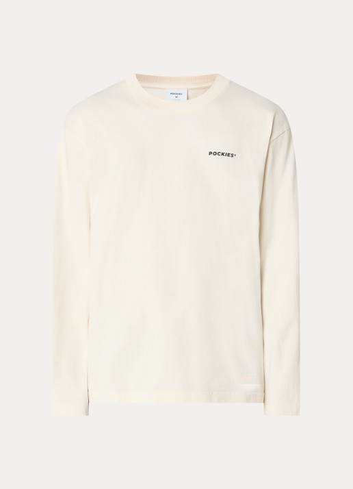 Pockies Shepherd sweater met logo- en backprint - voorkant 3 gebroken wit