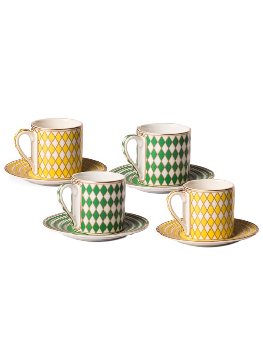 POLSPOTTEN Chess espressokopje met schotel 10 cl set van 4