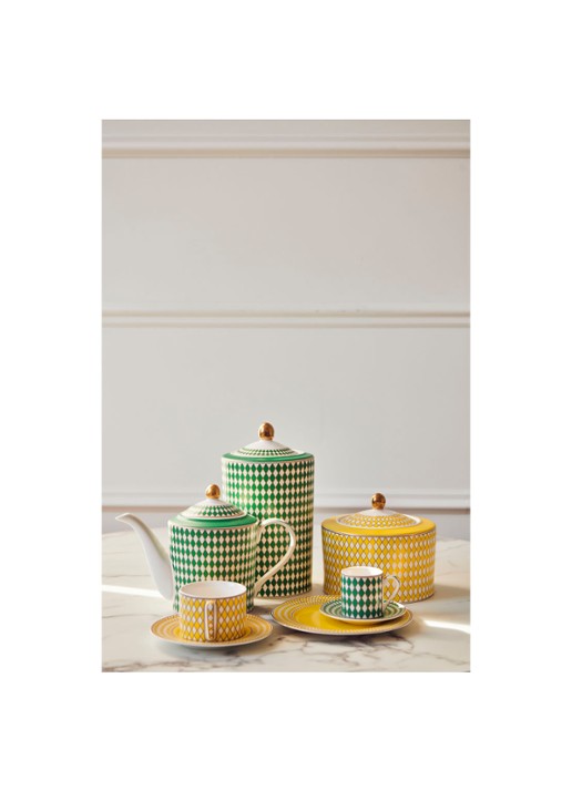 POLSPOTTEN Chess Low opbergpot 14 cm - detail geel