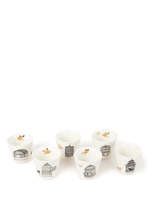 POLSPOTTEN Freedom birds giftset met 6 bekers - voorkant 2 gebroken wit