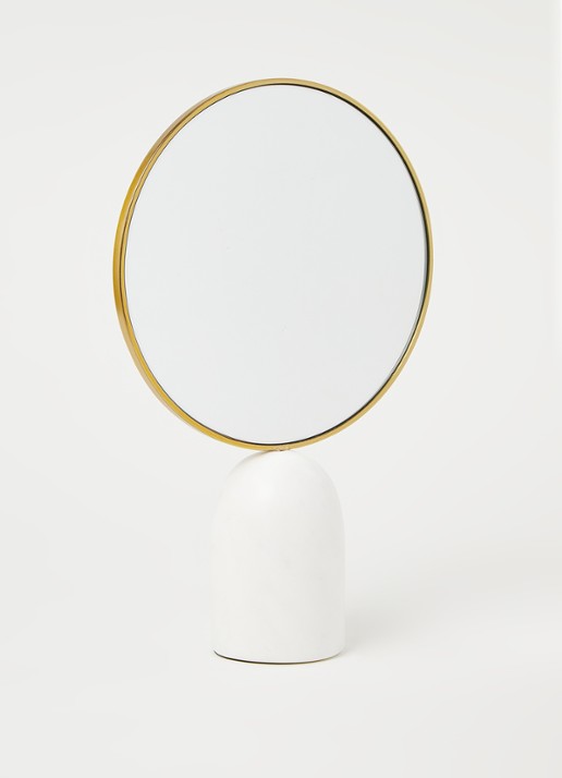 POLSPOTTEN Mirror round marble white tafelspiegel - voorkant 3 wit