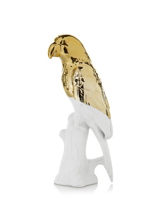 POLSPOTTEN Papegaai van porselein 35 cm - voorkant goud