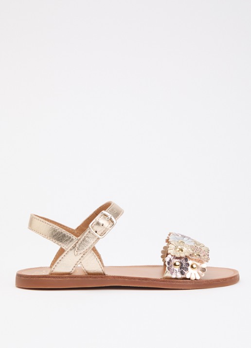Pom d'Api Plagette Multi Flower sandaal van leer met metallic finish - voorkant zilver
