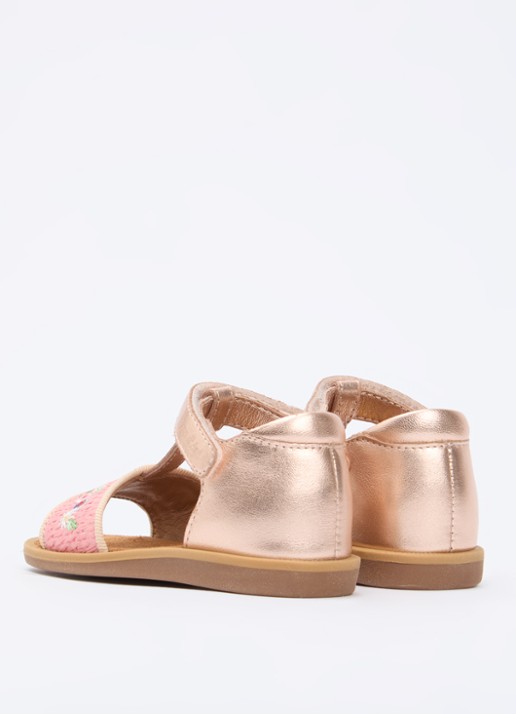 Pom d'Api Poppy Air Natur sandaal van leer met metallic finish - achterkant 2 oudroze
