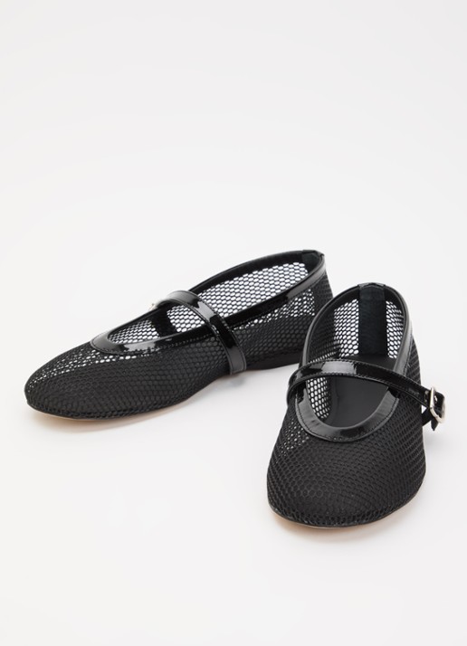 Posa Ballerina met leren details - detail 3 zwart