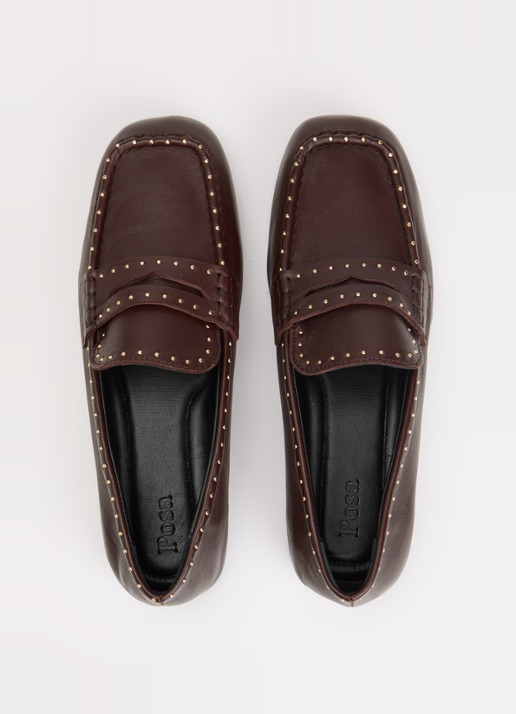 Posa Bardot loafer van leer met studs - detail 3 bordeauxrood