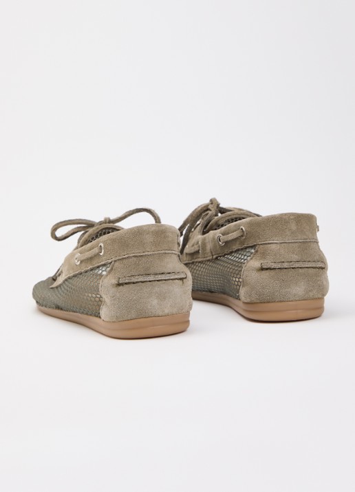 Posa Boat loafer van suède met details van mesh - achterkant olijfgroen