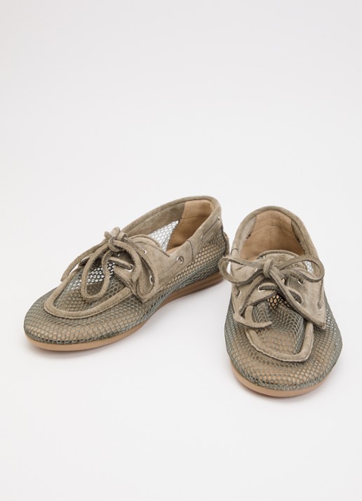 Posa Boat loafer van suède met details van mesh - detail 2 olijfgroen