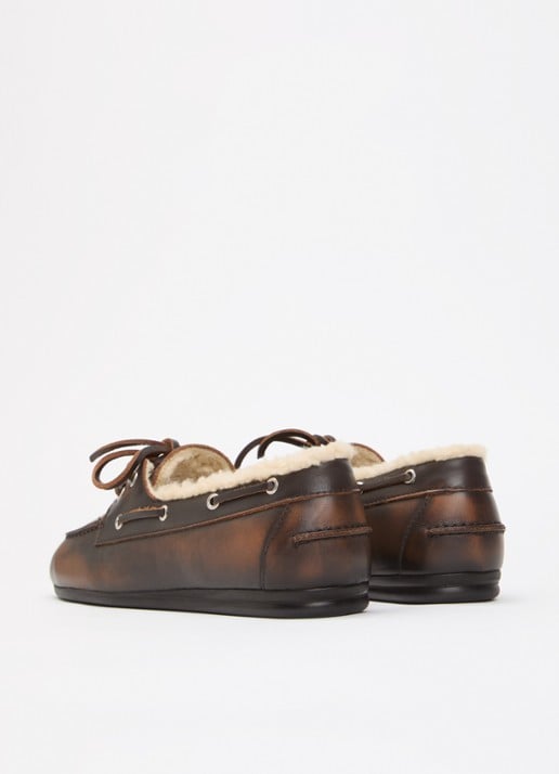 Posa Mocassin van leer met details van imitatiebont - achterkant 5 donkerbruin