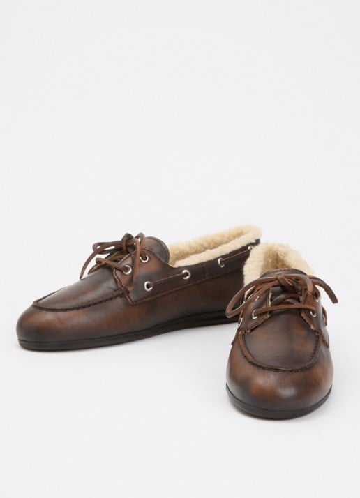 Posa Mocassin van leer met details van imitatiebont - detail donkerbruin