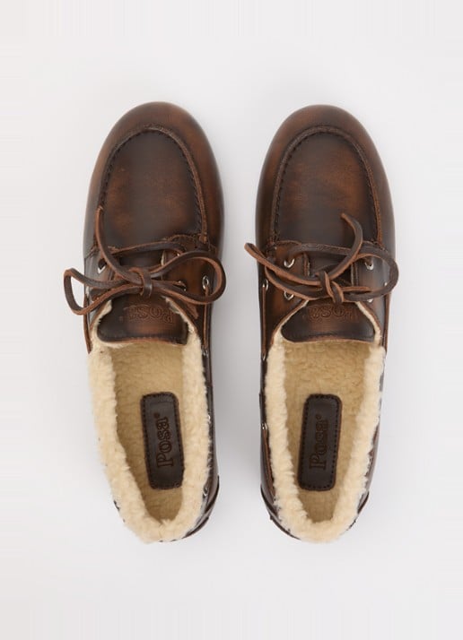 Posa Mocassin van leer met details van imitatiebont - detail 2 donkerbruin