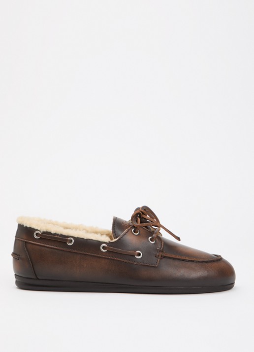 Posa Mocassin van leer met details van imitatiebont