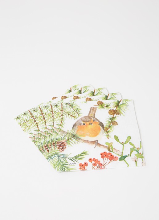 ppd Robin in Tree servetten 33 x 33 cm - detail lichtgroen