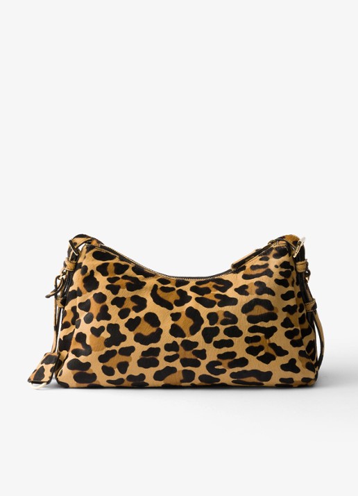 Prada Aimée Medium schoudertas van leer met panterprint - achterkant lichtbruin