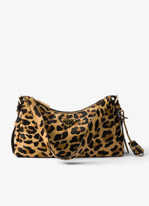 Prada Aimée Medium schoudertas van leer met panterprint - voorkant 2 lichtbruin