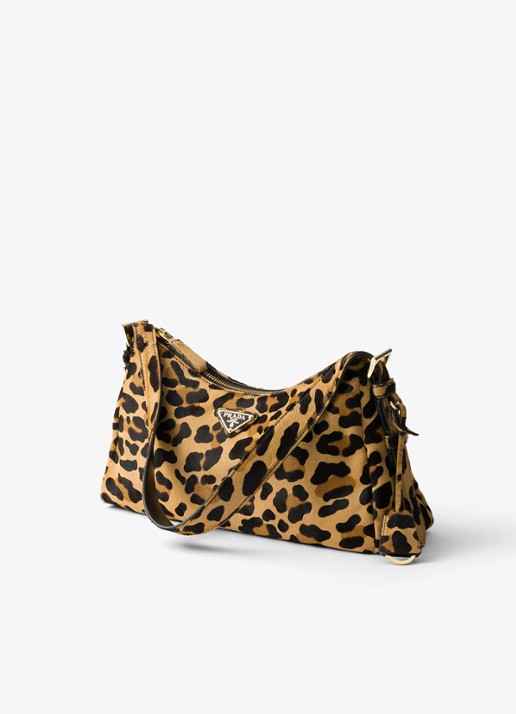 Prada Aimée Medium schoudertas van leer met panterprint - voorkant 5 camel