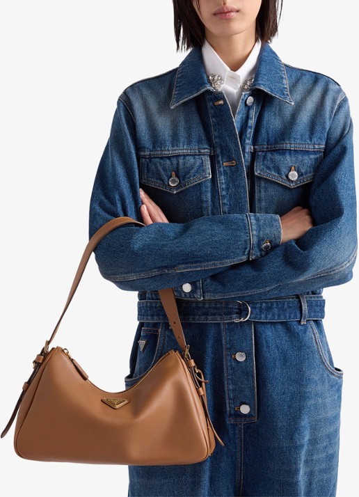 Prada Aimée Medium schoudertas van leer - voorkant 5 bruin