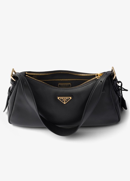 Prada Aimée Medium schoudertas van leer - detail zwart