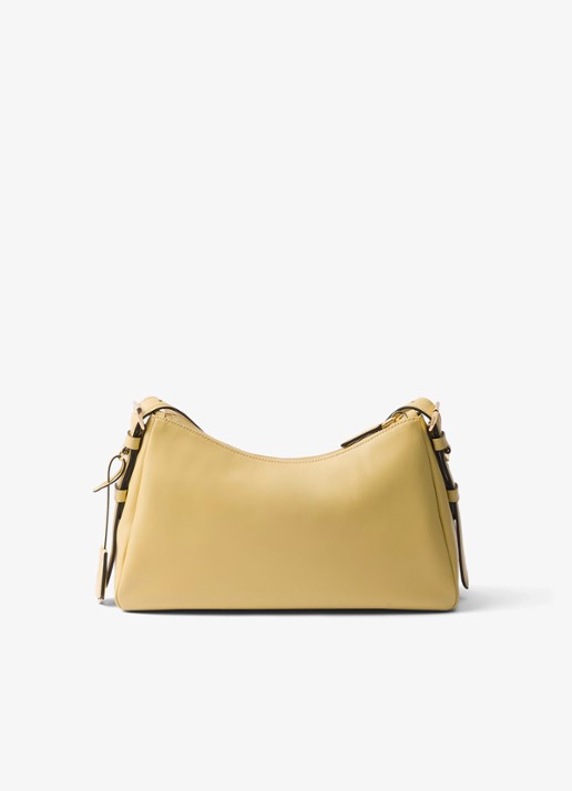Prada Aimée Medium schoudertas van leer - achterkant lichtgeel