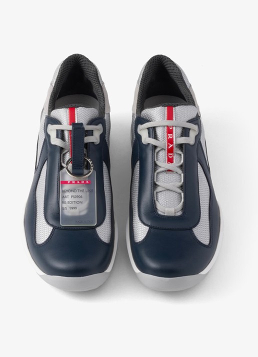 Prada America's Cup Original sneaker met leren details - detail 3 donkerblauw