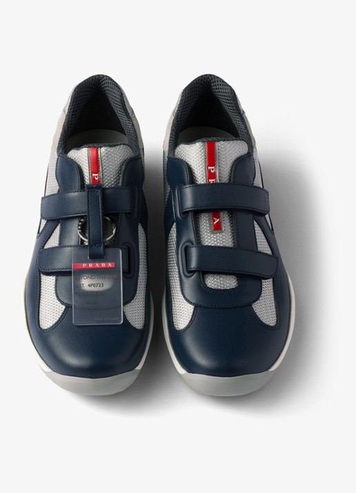 Prada America's Cup Original sneaker met leren details - detail 4 donkerblauw
