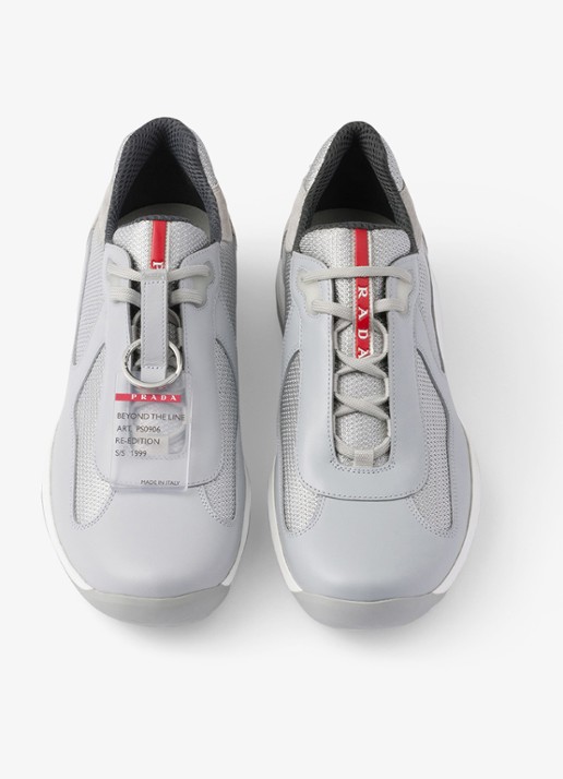 Prada America's Cup Original sneaker met leren details - detail 4 lichtgrijs