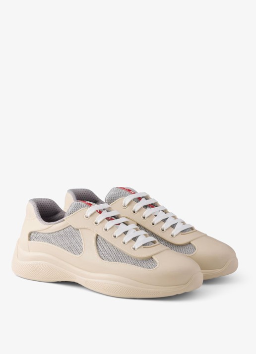 Prada America's Cup sneaker met mesh details - voorkant 6 creme