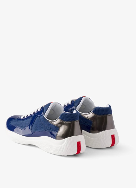 Prada America's Cup sneaker van mesh met details van lakleer - achterkant 6 blauw