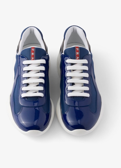 Prada America's Cup sneaker van mesh met details van lakleer - detail blauw