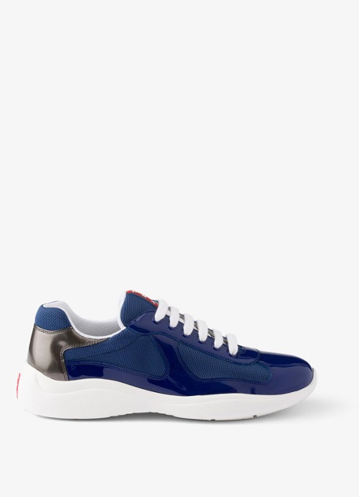 Prada America's Cup sneaker van mesh met details van lakleer