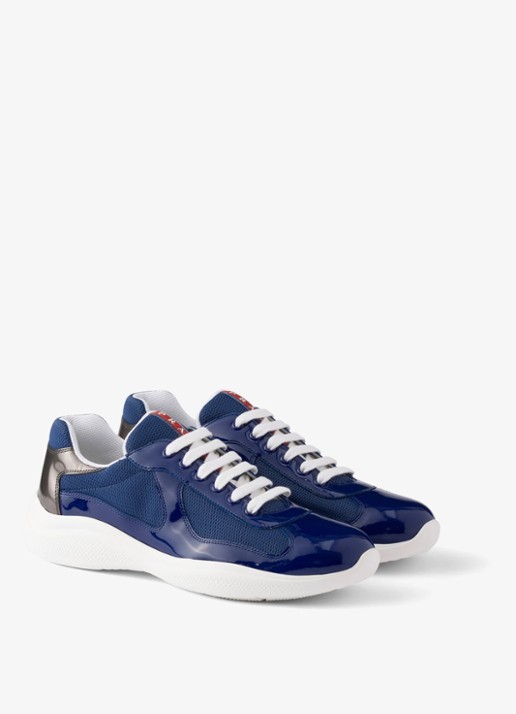 Prada America's Cup sneaker van mesh met details van lakleer - voorkant 5 blauw