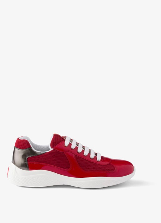 Prada America's Cup sneaker van mesh met details van lakleer - voorkant rood