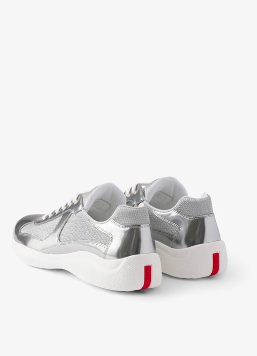 Prada America's Cup sneaker van mesh met metallic finish - achterkant 6 zilver