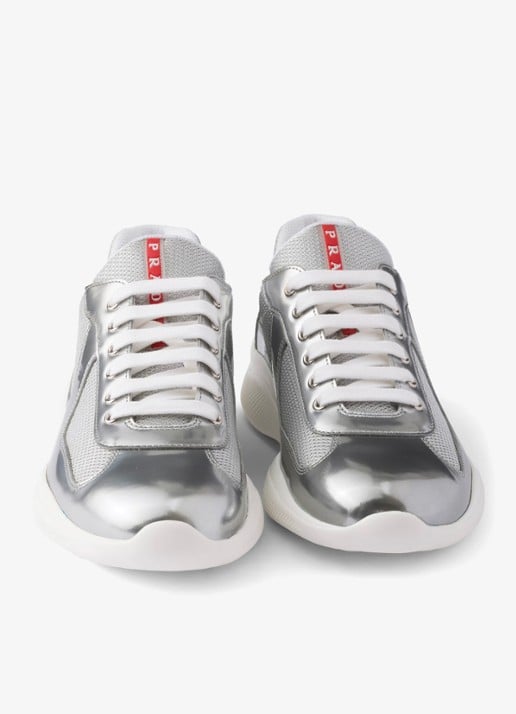 Prada America's Cup sneaker van mesh met metallic finish - detail 2 zilver