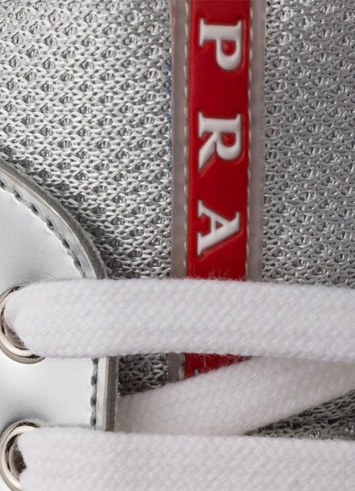 Prada America's Cup sneaker van mesh met metallic finish - detail 3 zilver