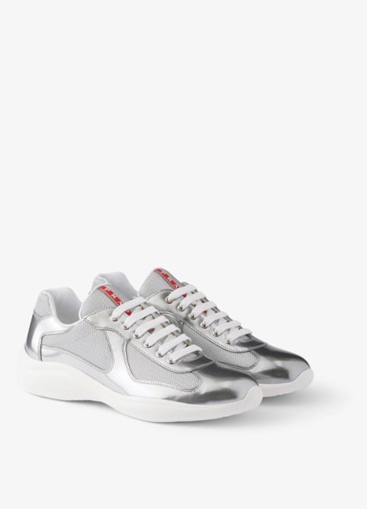 Prada America's Cup sneaker van mesh met metallic finish - voorkant 5 zilver