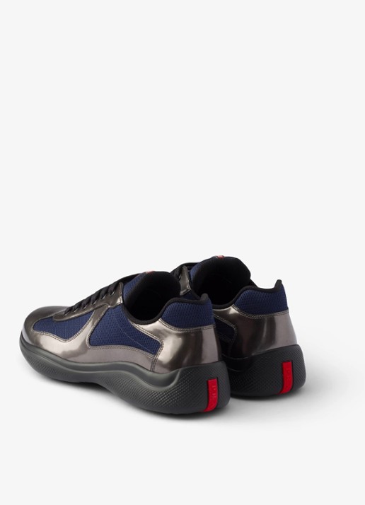 Prada America's Cup sneaker van mesh met metallic finish - achterkant 6 donkerblauw