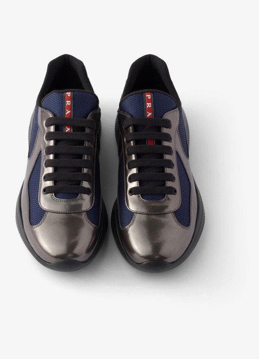 Prada America's Cup sneaker van mesh met metallic finish - detail 3 donkerblauw