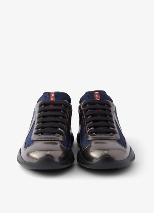 Prada America's Cup sneaker van mesh met metallic finish - detail 4 donkerblauw