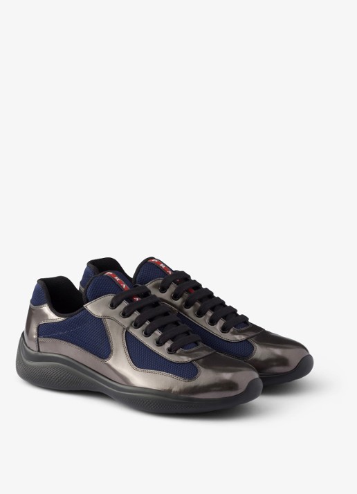 Prada America's Cup sneaker van mesh met metallic finish - voorkant 2 donkerblauw