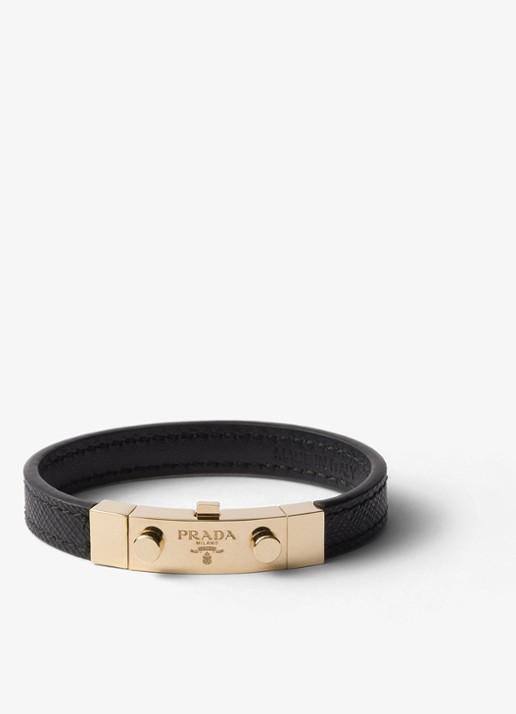 Prada Armband van leer met logo - voorkant zwart