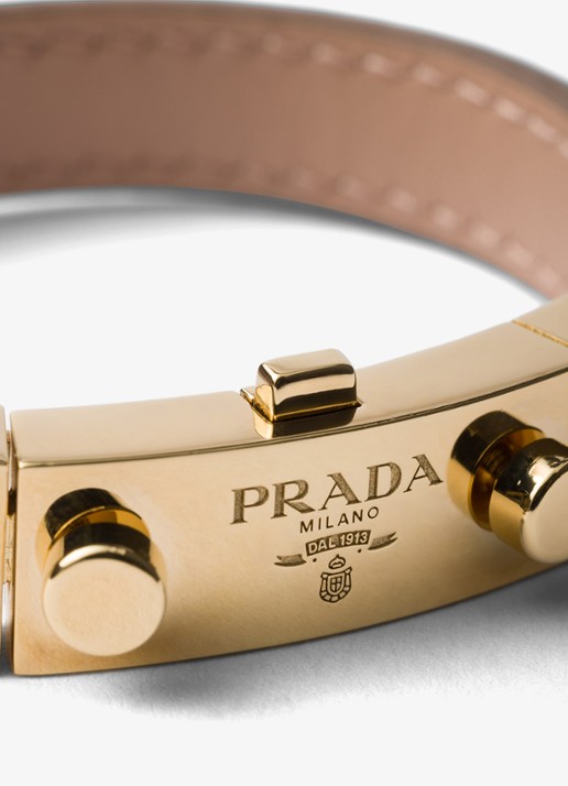 Prada Armband van leer met logo - detail oudroze