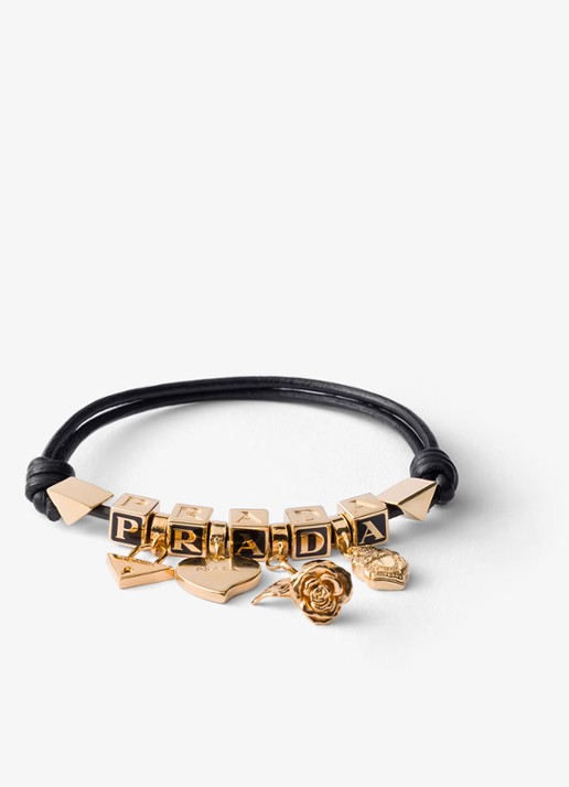 Prada Armband van leer met logo - voorkant zwart